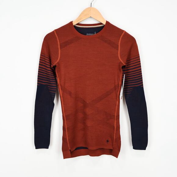 Smartwool Women's Intraknit Thermal Merino Base Layer Crewneck Brown/Navy XS NWT - Picture 1 of 8